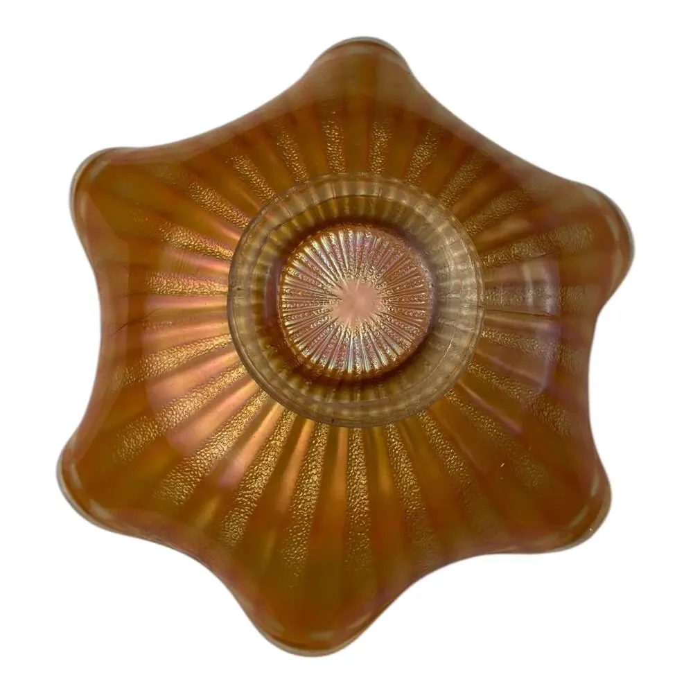 Vintage‎ Fenton Marigold Smooth Rays Carnival Glass Ruffled Bowl 7 1/2